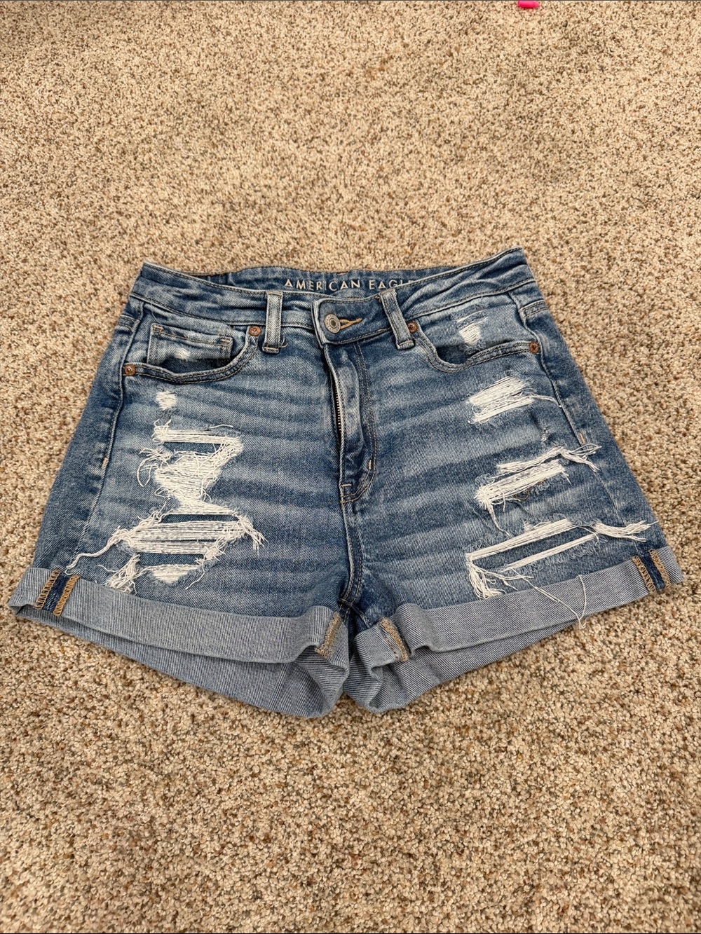 American Eagle Outfitters Distressed Rolled-Hem Denim Shorts